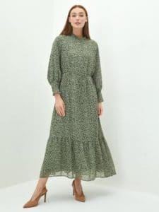 فستان منقوش أخضر للمناسبات